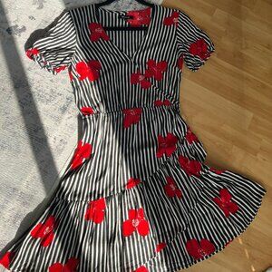 Madewell Dress - black/white strip w/ red flower